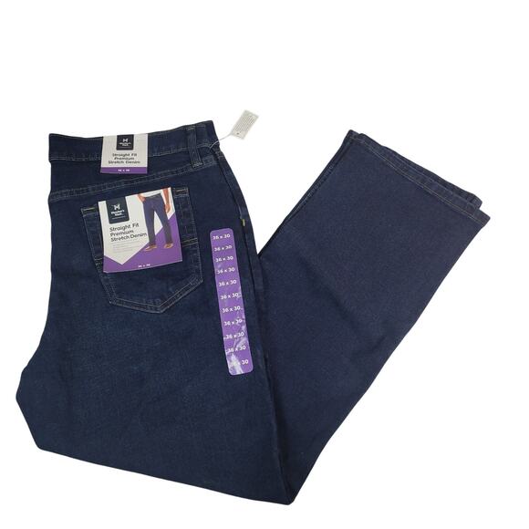 Members Mark Straight Fit Premium Stretch Denim 36 x 30 Blue - Picture 1 of 7